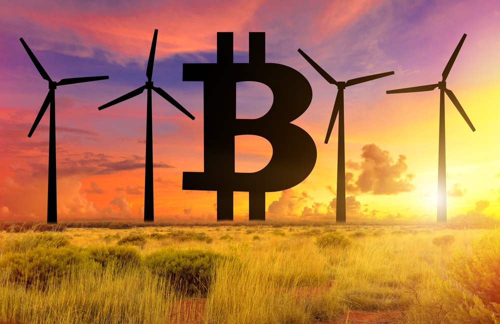 Crypto-currency mining using clean energy from wind turbines.