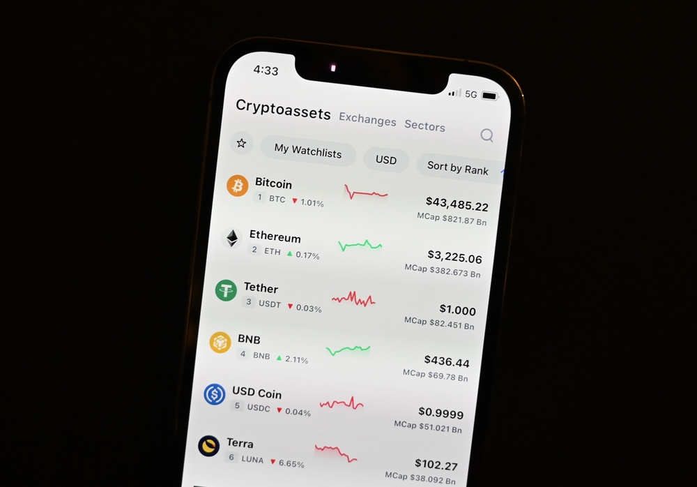 cryptocurrency prices on CoinMarketCap app, viewed on iPhone 12 Pro