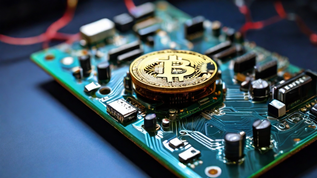 electric circuit board shaped like a Bitcoin