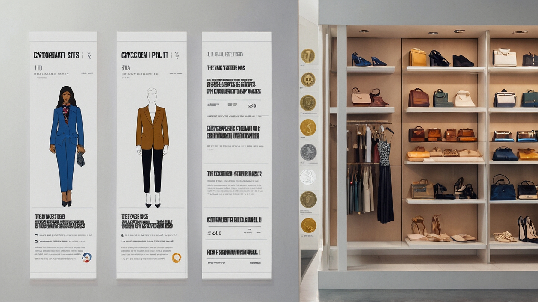 A sleek infographic poster illustrating the seamless integration of cryptocurrency into fashion retail, with simple icons depicting the purchasing process of art-inspired clothing.