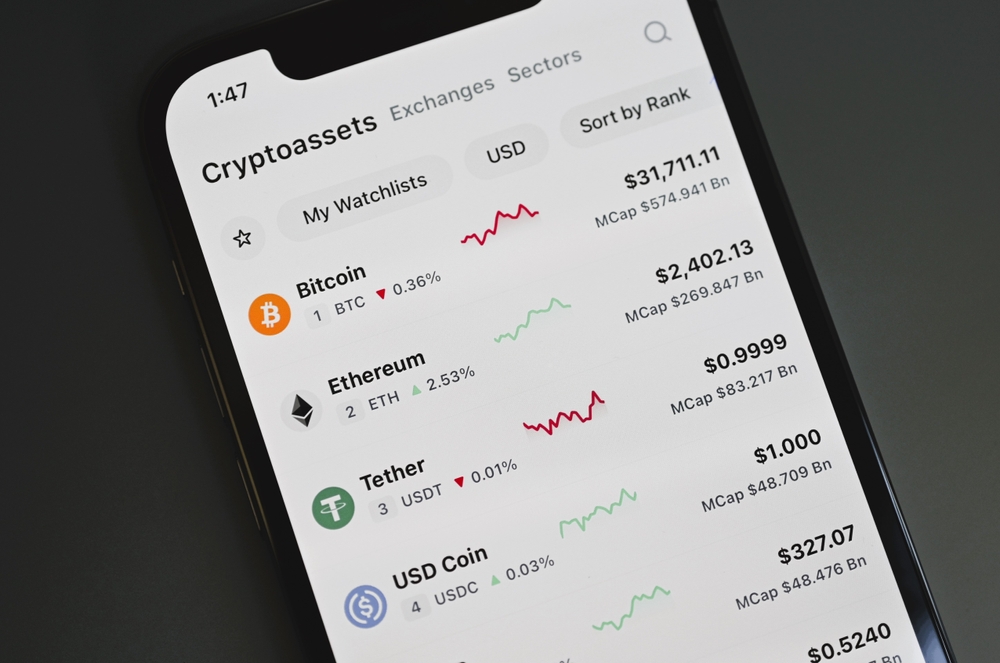May 10 2022: cryptocurrency prices on CoinMarketCap app viewed on an iPhone