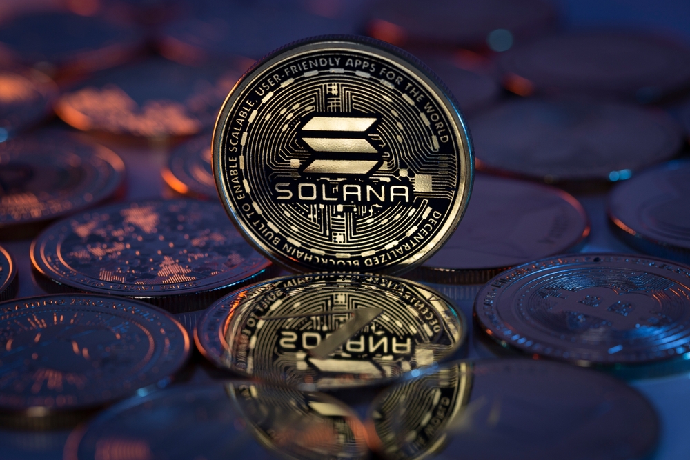 Solana SOL Cryptocurrency Physical Coin placed on crypto altcoins