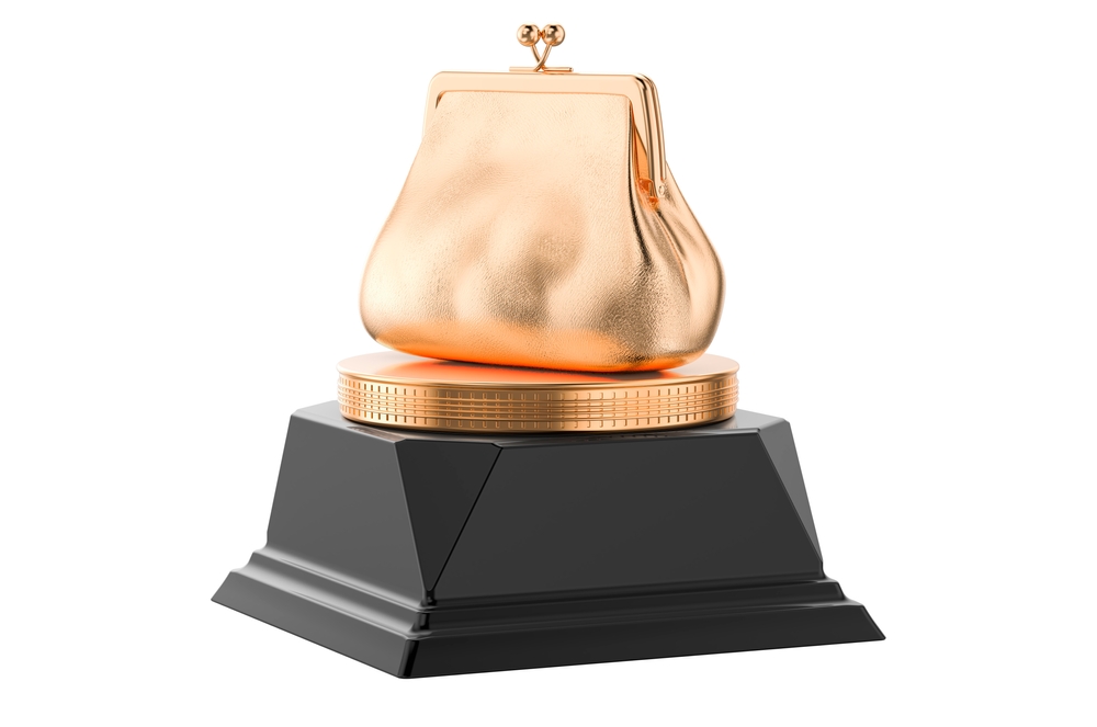Purse coin golden award concept. 3D rendering isolated on white background