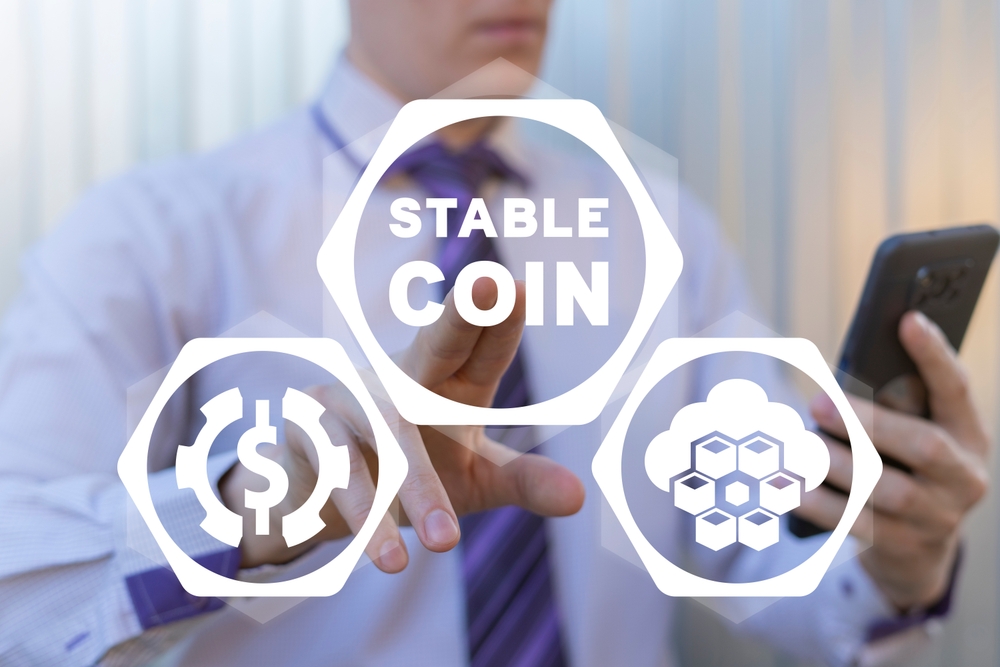 Concept of cryptocurrency stablecoin tokens by market capitalization. 