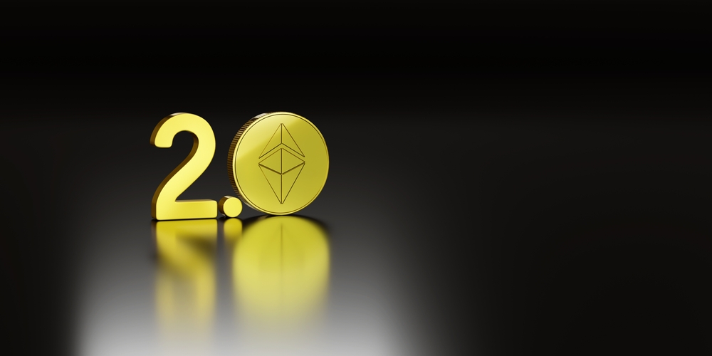 Ethereum 2.0 on a black background. 3d illustration.