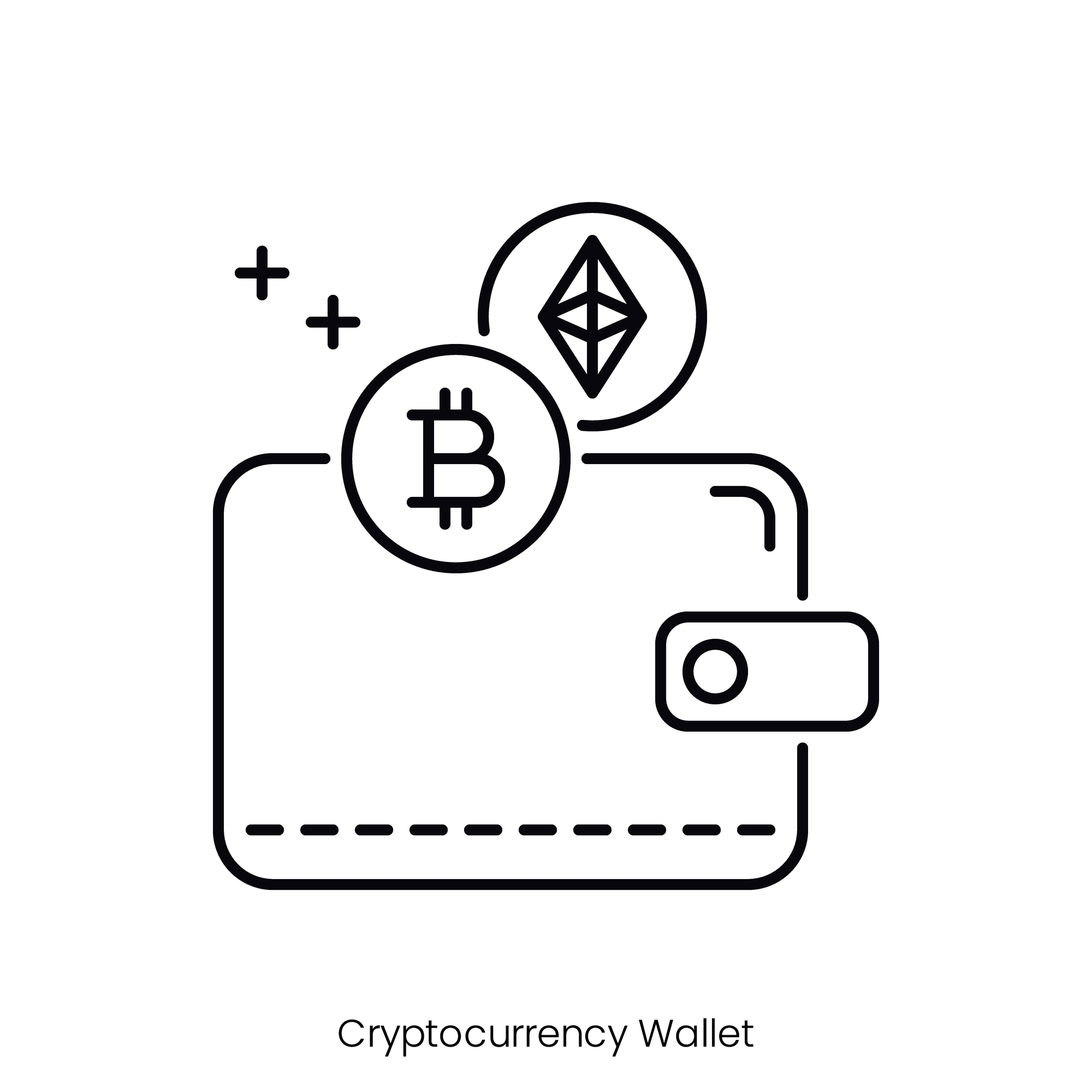 cryptocurrency wallet icon. Outline style icon design isolated on white background