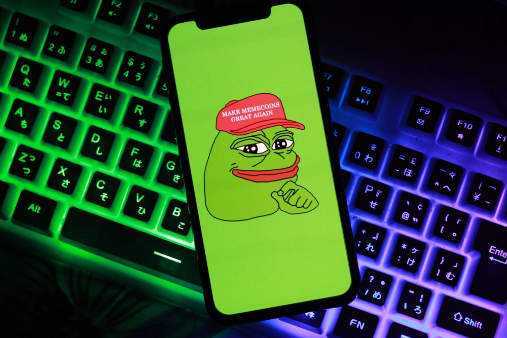 Pepe cryptocurrency PEPE Token, Cryptocurrency logo is displayed on smartphone screen.