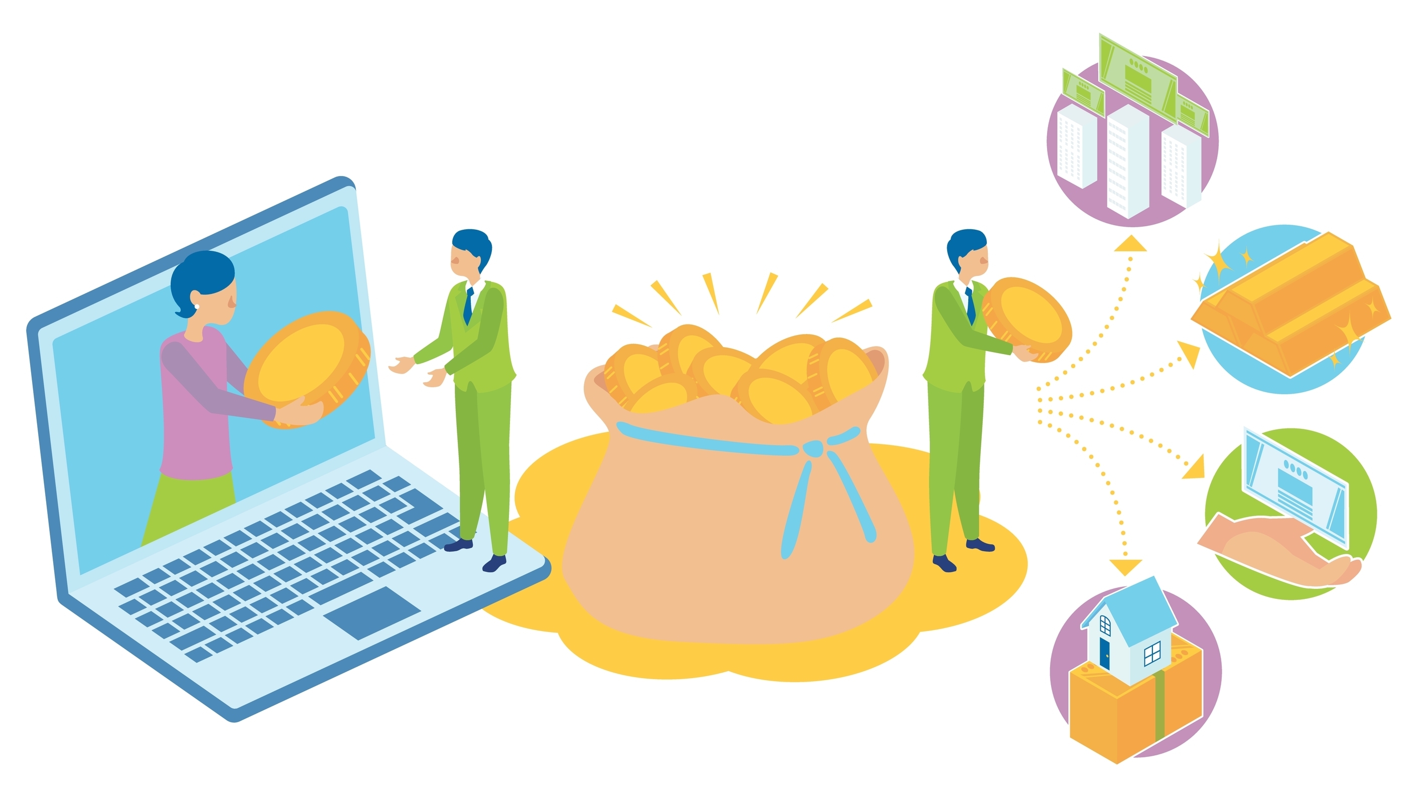 It is an illustration of a woman who easily manages assets from a personal computer.