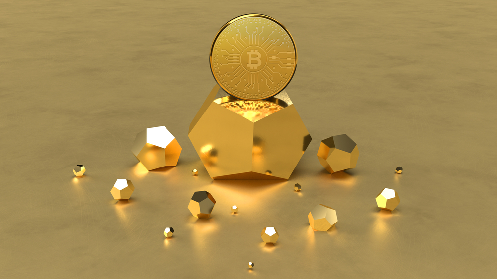 Bitcoin gold coin gold block gold background