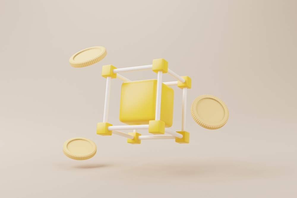 Fintech concept. Technology blockchain finance money coin and token.