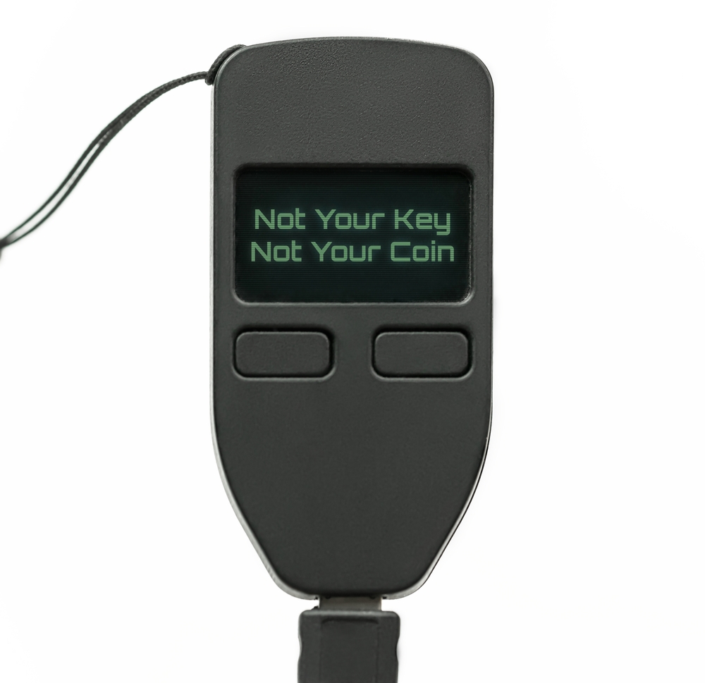 Not Your key not your coin on a hardware wallet use for cryptocurrency concept.