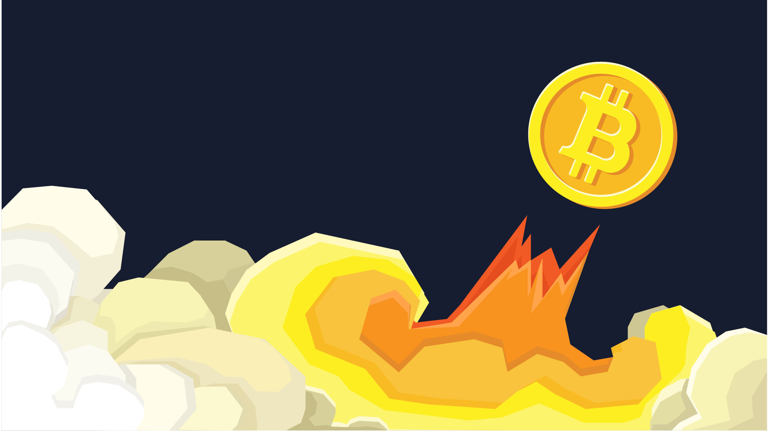 Bitcoin financial system grows. Crypto currency hype vector illustration with blank space