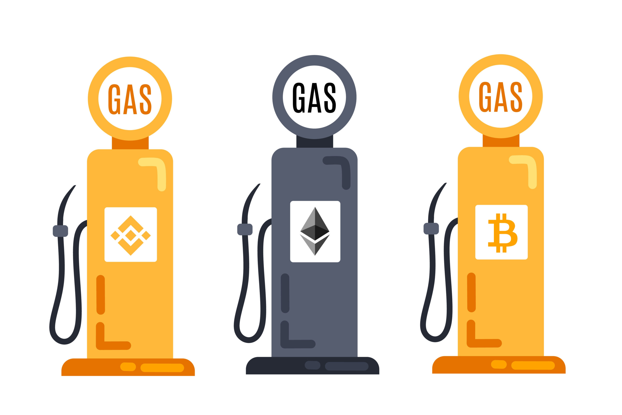 gas pump and crypto, illustration for fuel, transactions, fees, fees, gwei, ethereum, bnb, bitcoin. 