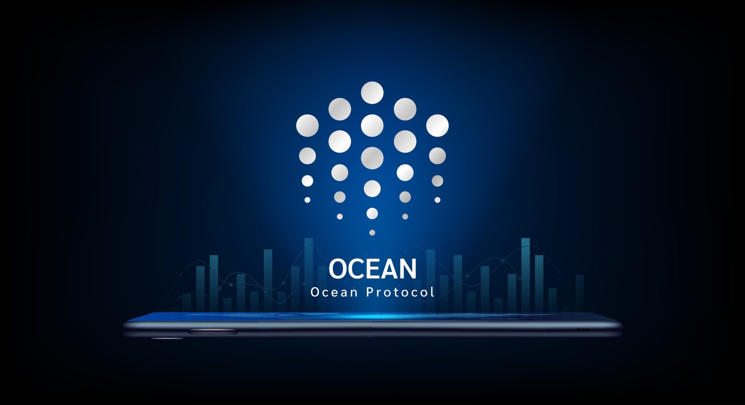 Ocean Protocol crypto currency token symbol come out from smartphone.