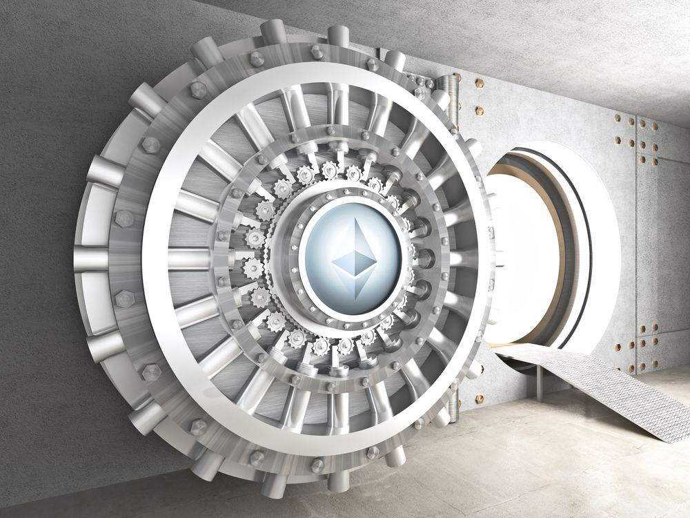 crypto currency concept bank ethereum vault door 3d rendering image