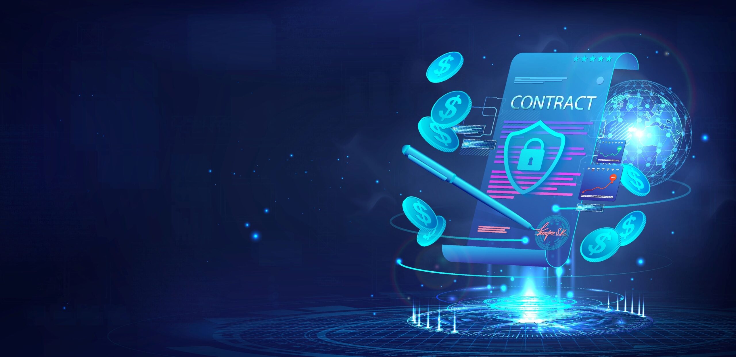 Electronic contract, document, smart file in blockchain with electronic signature via internet.