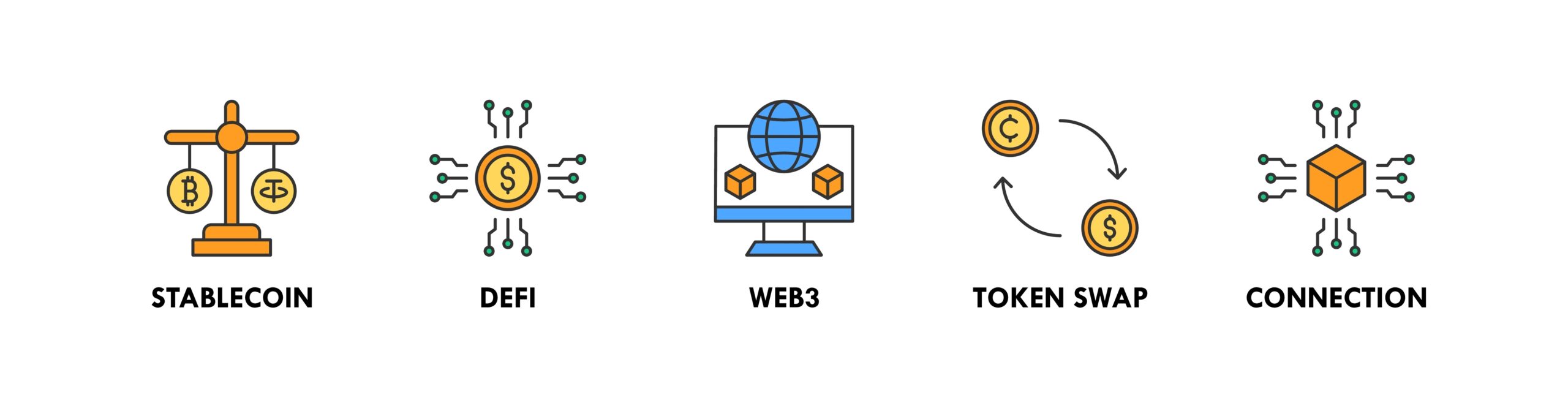 Decentralized Finance banner web icon vector illustration concept with icon of stablecoin, defi, web3, token swap, and connection