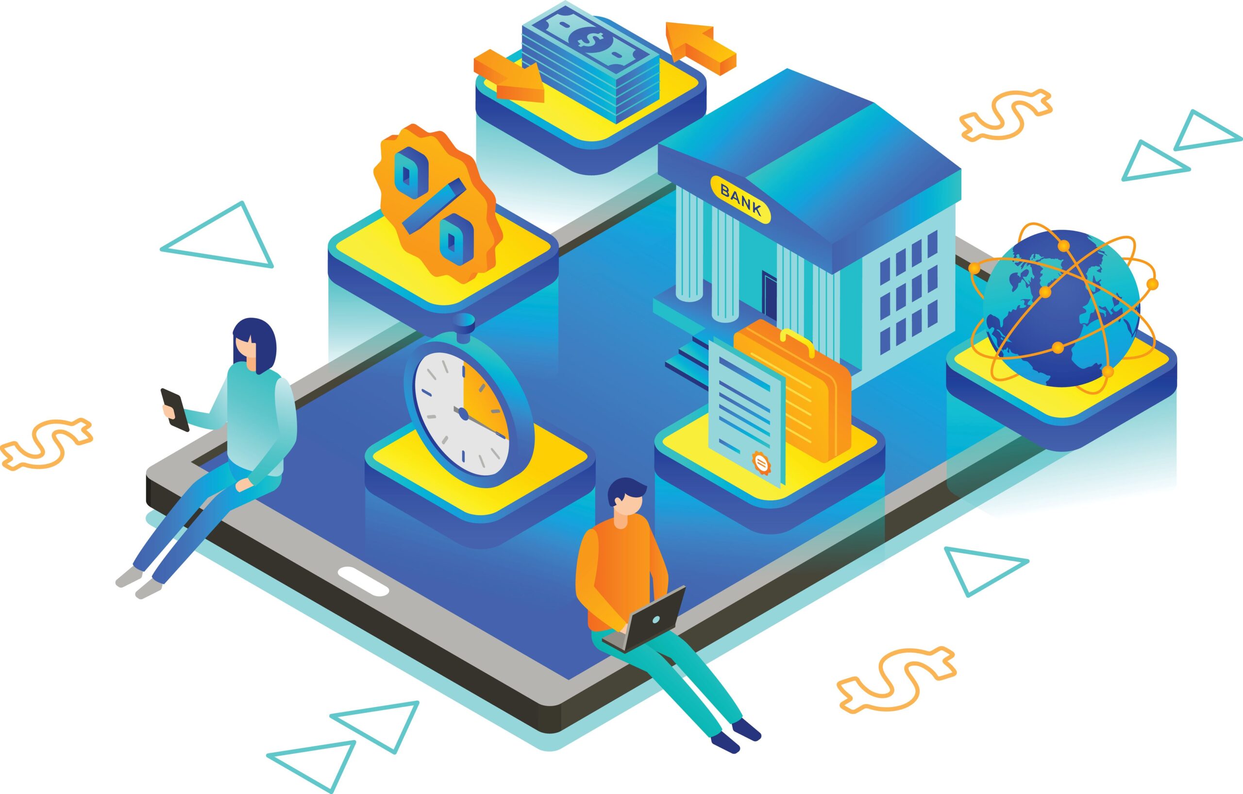 This illustration shows internet-only bank, is a type of direct bank that operates exclusively online without traditional physical branch networks