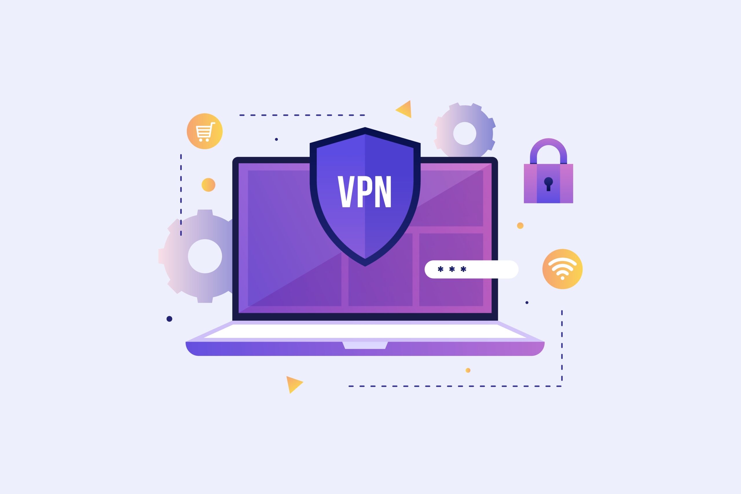 Laptop monitor shows VPN connection.