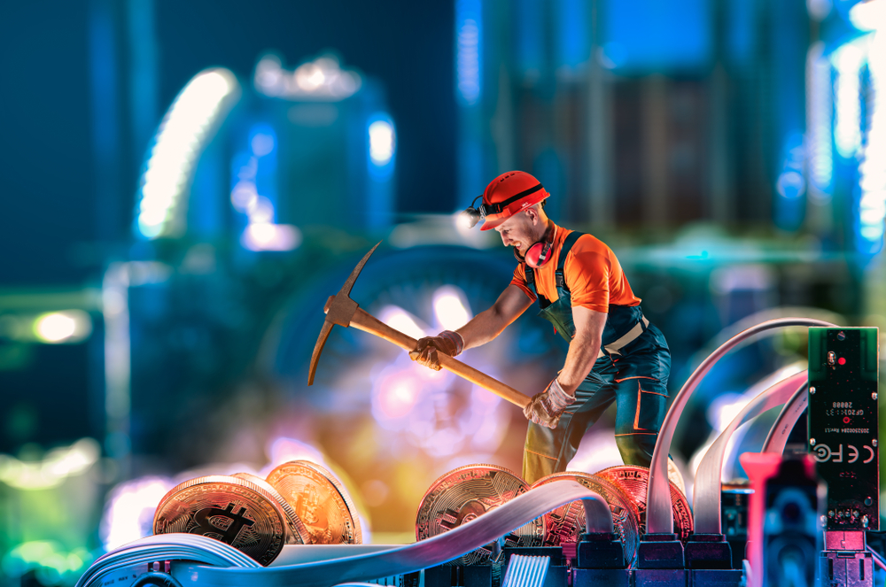 Macro view of miner working for bitcoins mine pool. 