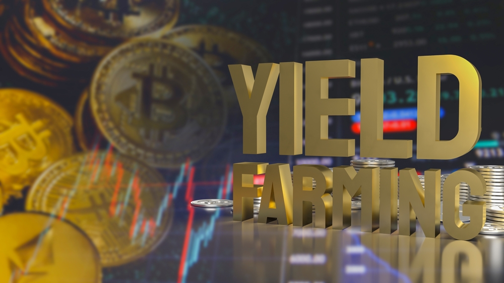 gold text yield farming for business or finance concept 3d rendering