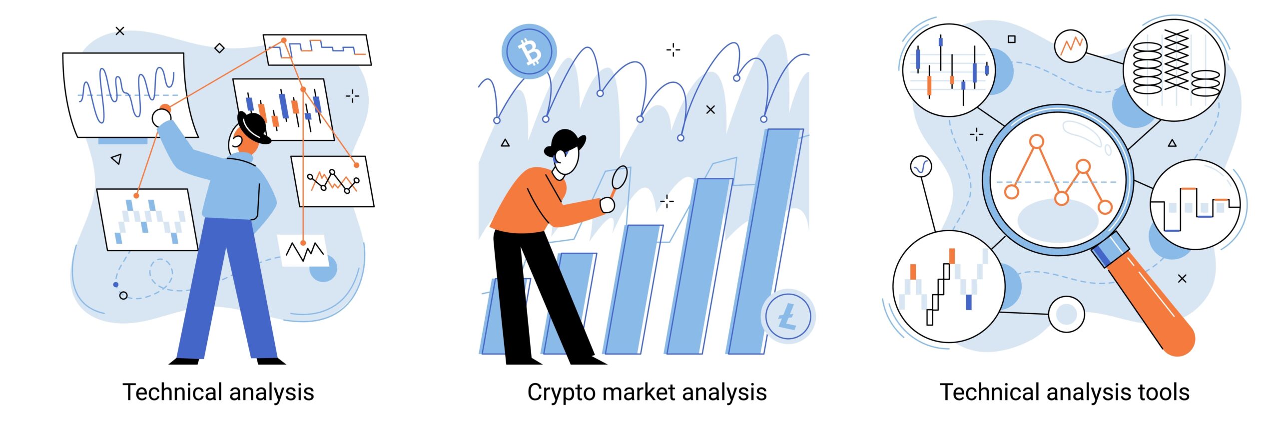 Technical trader analyzing stock chart, crypto market analysis, technical analysis tools set.