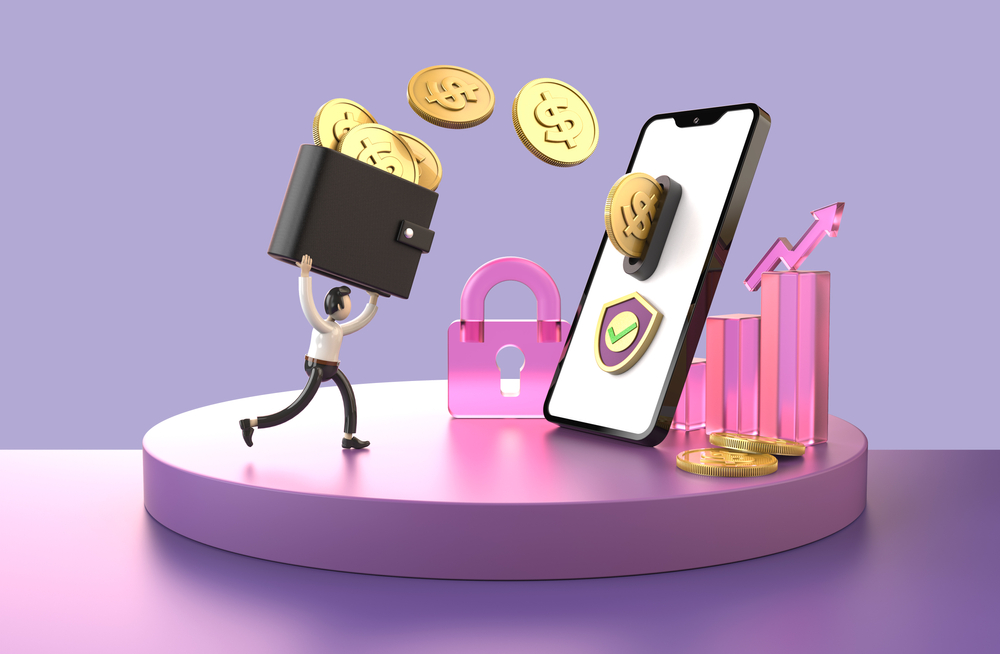 Premium money transfer online protected security on smartphone