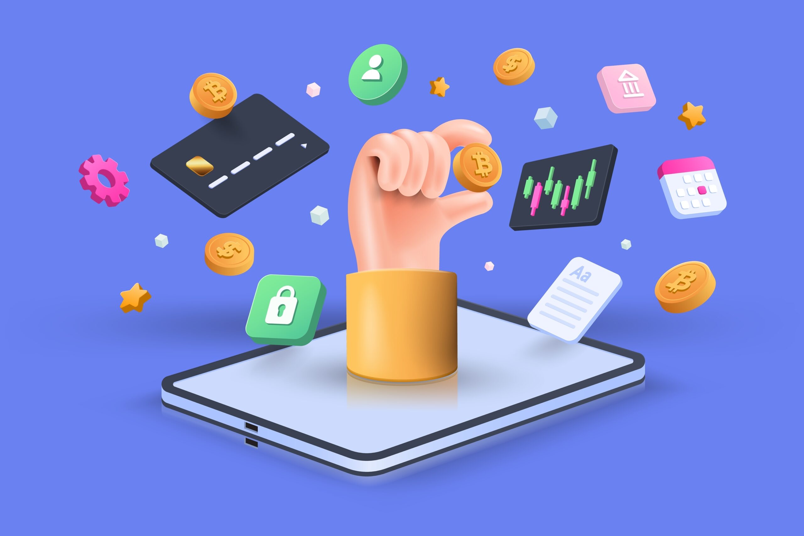 Cryptocurrency transaction and Mobile banking infographic.