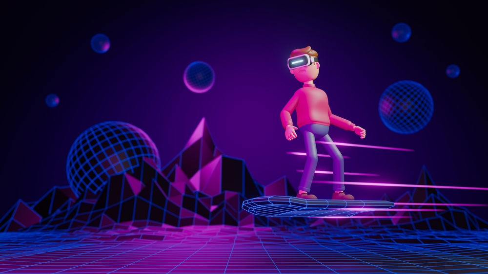 Metaverse technology future concept. VR virtual digital reality cyber metaverse simulation Innovation connection global blockchain experiences network futuristic.