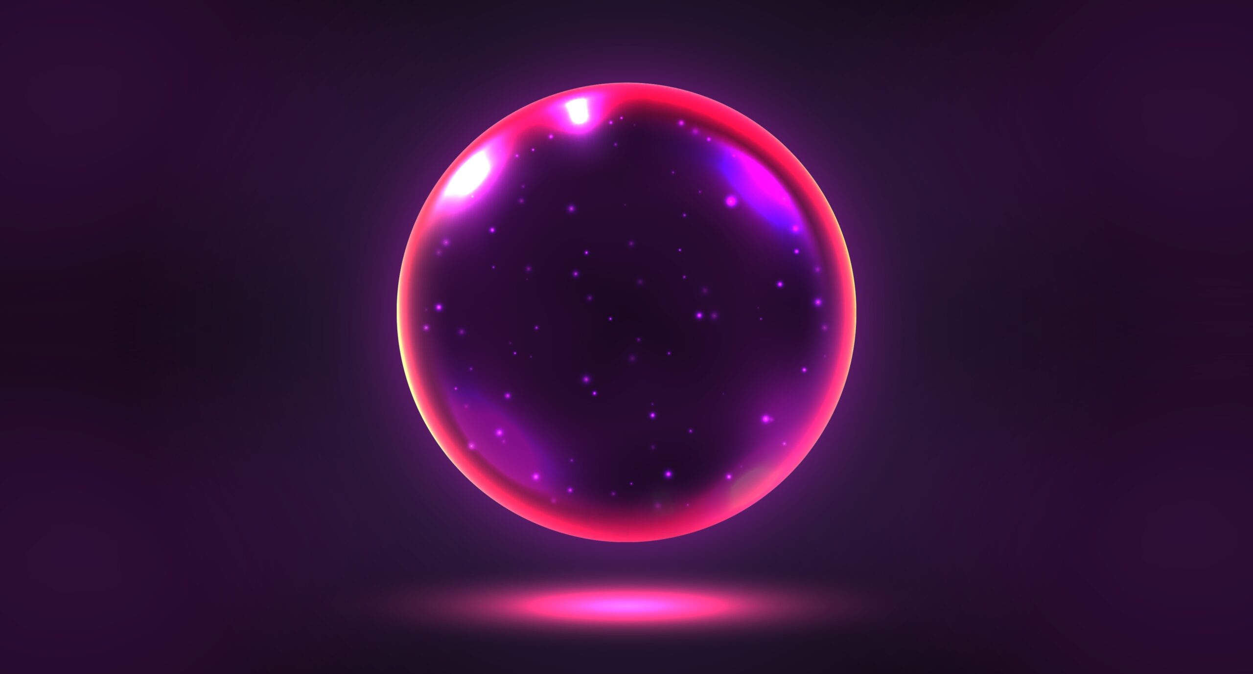 Crystal magic ball, mystic prophecy orb, oracle sphere with sparkling stars.