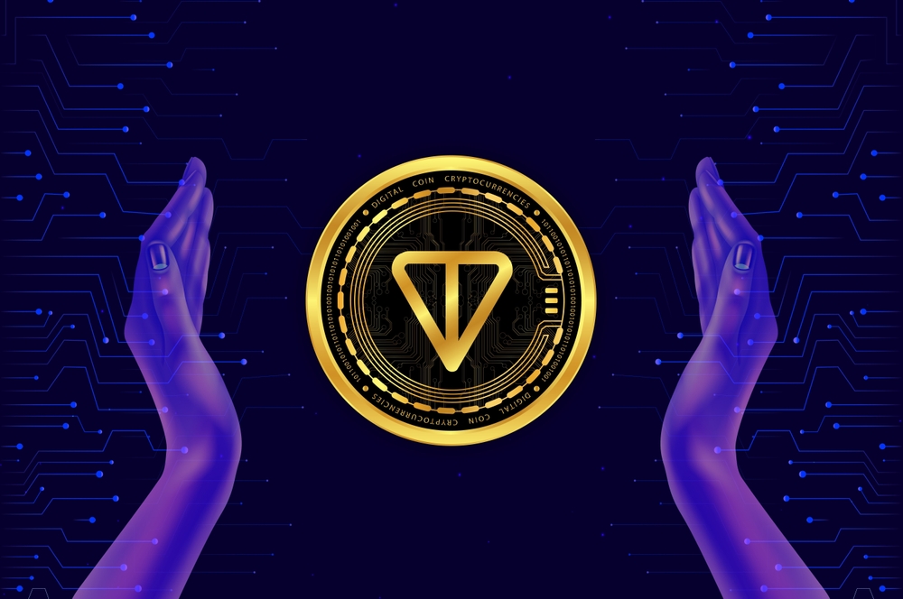 toncoin-ton virtual currency images on digital background.