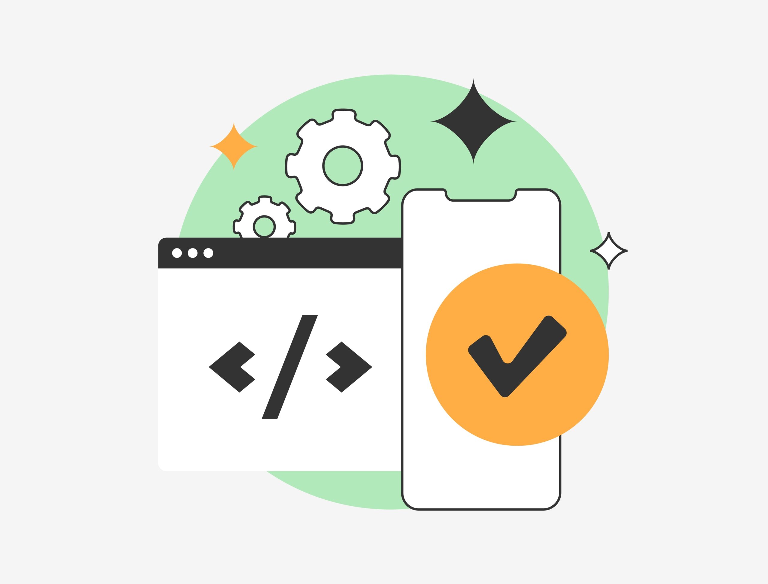 Programmer working on code development with laptop, dark theme developer avatar. 