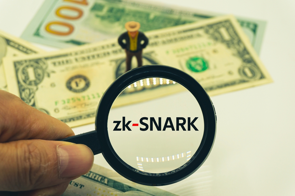 zk-SNARK.Magnifying glass showing the words.