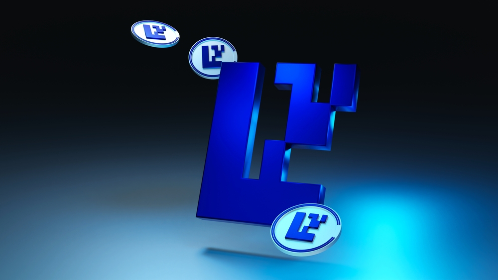 EigenLayer logo with coins on dark background.