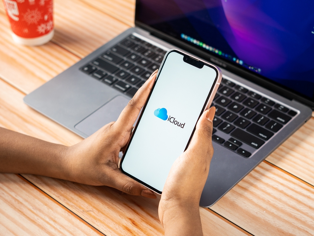 Apple iCloud on phone screen stock image