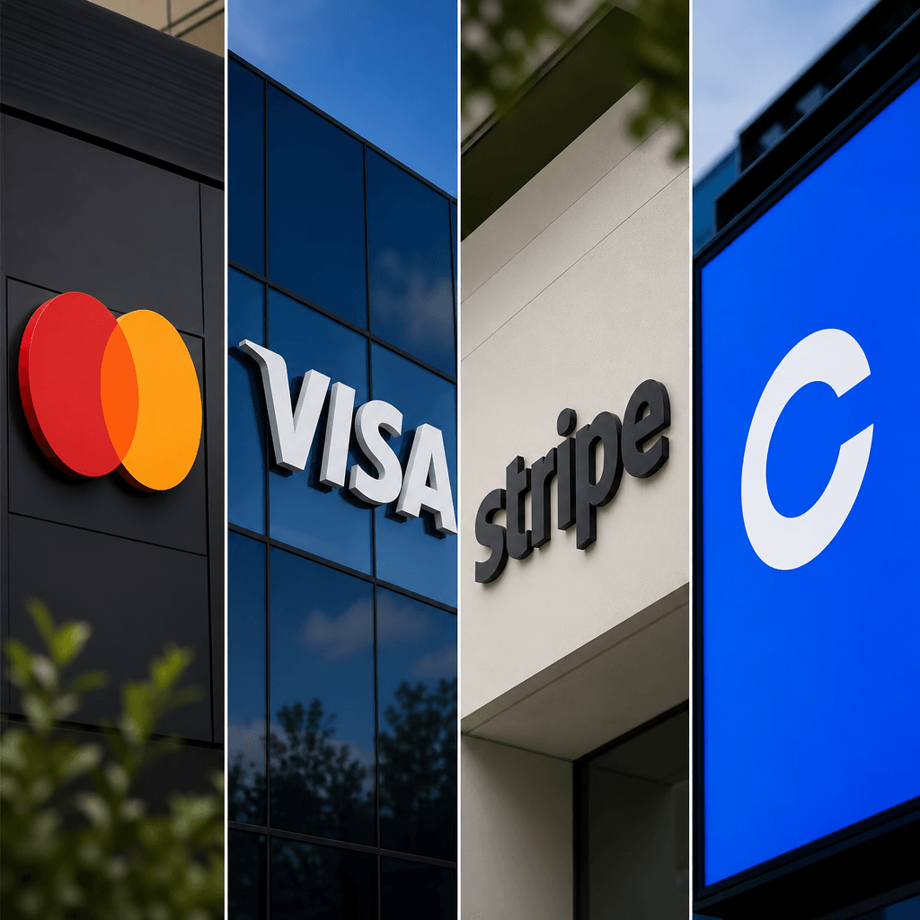 Mastercard versus Visa, Stripe and Coinbase